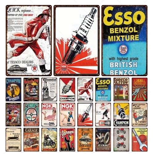 Metal Auto repair Motor Oil Gas Service Iron Plates Retro Decor Plate Garage Pub Club Home Wall Art Tin Sign Painting Posters