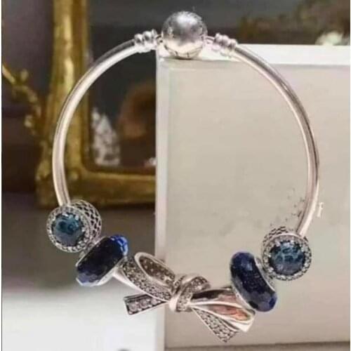 925 Sterling Silver Ocean Series Blue Secret Glass Shell Fashion Pandora Bracelet