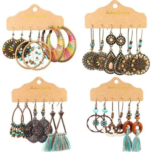 Earring set new hot sale alloy retro hand tassel dream woven net national fashion Simia womens Earrings