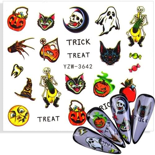 Skull Devil Wizard Bat Design Foil Nail Art Sticker Transfer Decal Slider Halloween Watermark Paper Wrap DIY Manicure Decoration