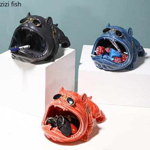 European Cartoon Animal Sunglasses Dog Ashtray Desktop Ornaments Cute French Fighting Dog Ceramic Ashtray Gift Home Decoration