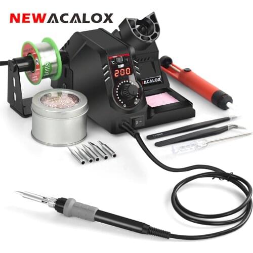 NEWACALOX 130W 110V / 220V Temperature Control Soldering Station LCD Electric Iron Welding Repair Kit Tool Desoldering Pump