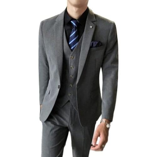 Jacket + Vest + Pants ) Groom Wedding Dress Solid Color Suit 3pces Blazer Set Stage Performance Formal Business Mens Suit