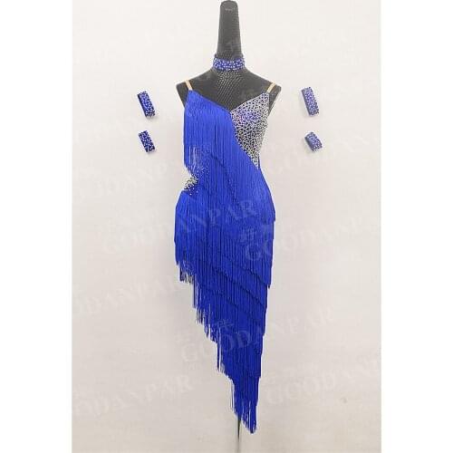 GOODANPAR Backless Fringe Lycra Latin Dance Competition Dress Women Ladies With Bodysuit Bra Cups Salsa Samba Rumba Dance Wear