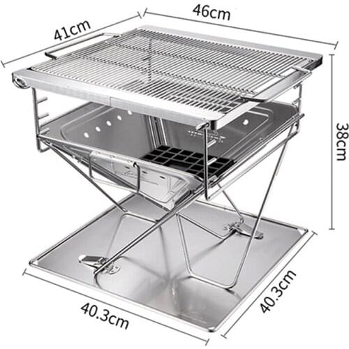 Stainless Steel Folding Barbecue Grill Outdoor Portable Bonfire Furnace Garden Adjustable Height Firewood Fire Pit With Handle