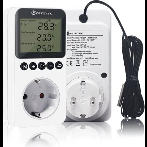 KT3200 Temperature Controller Digital Plug-in Thermostat Timer Switch Socket Heating Cooling Day/Night Control