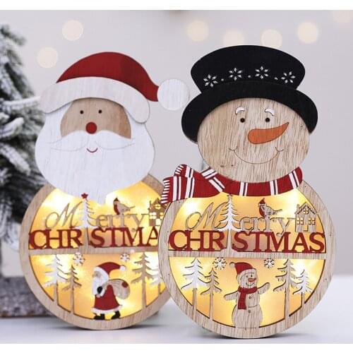 Christmas wooden hollow electronic LED Luminous luminous snowman ornaments Santa Claus ornaments Christmas Ornament Pendant