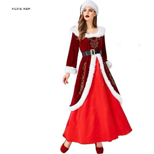 S-XL Red Women Santa Claus Cosplay Female Halloween Christmas Costume Carnival Purim Stage Show Masquerade Role play party dress