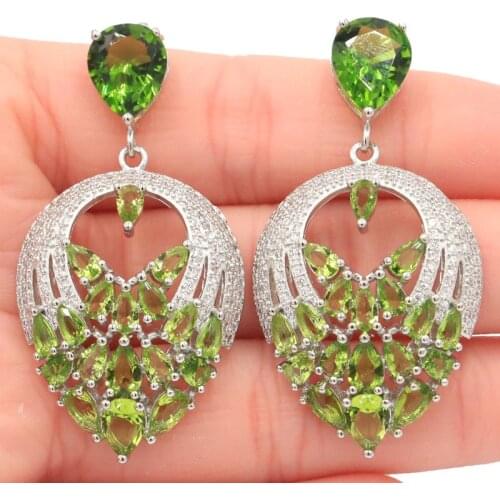 49x25mm New Statement Jewelry Set for Women Earrings Created Green Peridot Wedding Party Fashion Eye Catching Silver Earrings