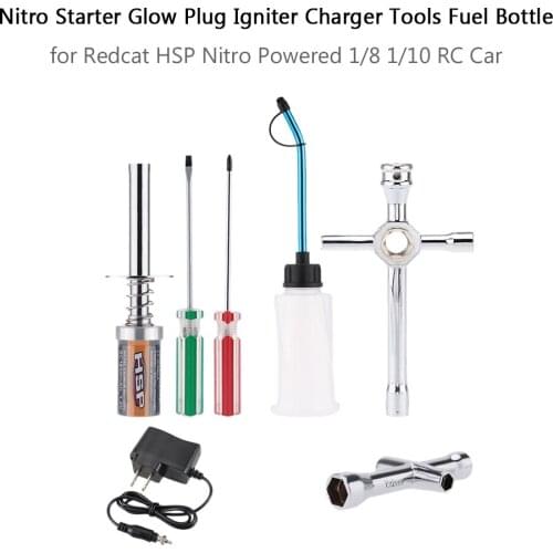 Nitro Starter 1.2V 1800mAh Glow Plug Igniter Charger Tools Fuel Bottle Combo for Redcat HSP Nitro Powered 1/8 1/10 RC Car