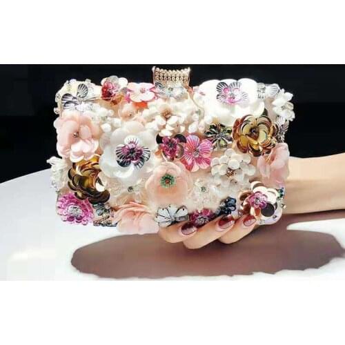 Women Evening Bags With Flower Plastic Diamonds Day Clutch Pillow Design Chain Shoulder Handbags For Party