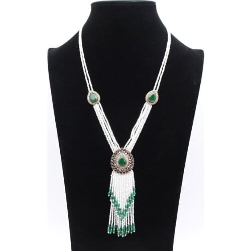 Gorgeous Bride White Beaded Necklace Turkish Women Bead Resin Tassels Necklace Jewelry Drop Water Pendant Wedding Party Bijoux