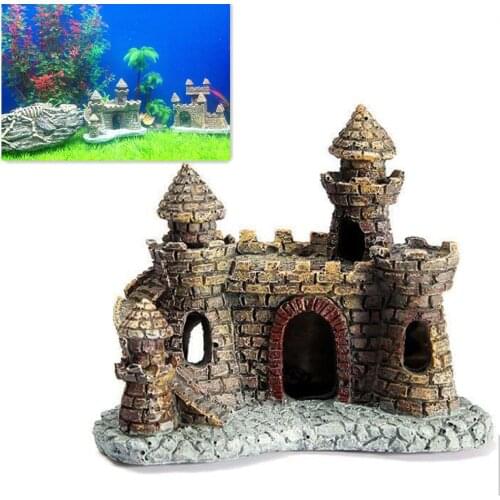 1pc Vintage Aquariums Cartoon Castle Decorations Resin Castle Tower Ornaments Fish Tank Accessories Home Decoration Supplies