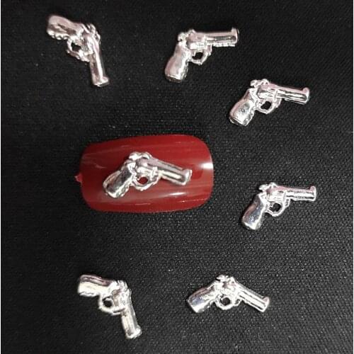Nail Art Charms Silver Nail Decors Pistol Nailart Supplies 3d Steam Punk Gun Metal Studs nail design assessoires Dazzling DIY