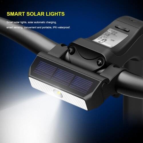 Smart Solar Power Bike Light Waterproof Super Bright 500 Lumen LED USB Rechargeable Lamp Front Headlights Safety Night Light