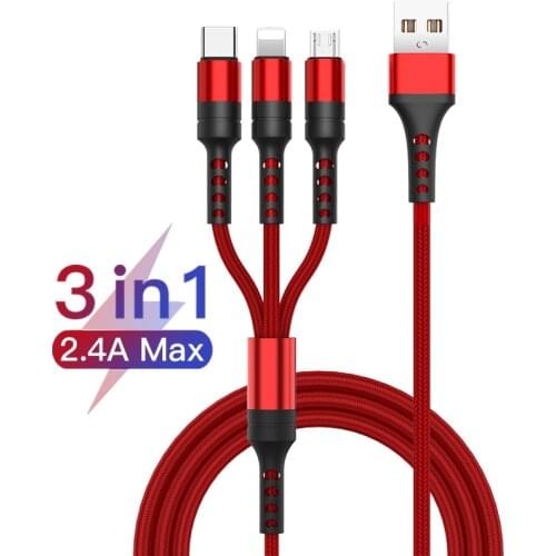 3 in 1 USB Cable for Mobile Phone 2.4A Micro USB Type C Charger Cable for Huawei iPhone 12 11 pro XR XS Max X Fast Charging Cord