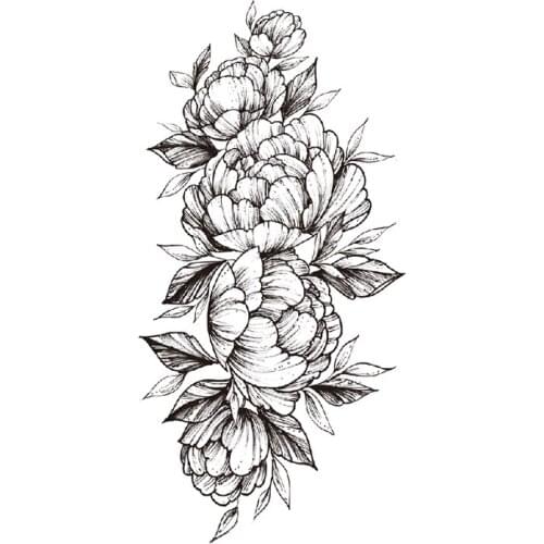 Plain Flowers Waterproof Temporary Tattoo Stickers Black Peony Branches Leaves Fake Tattoos Flash Tatoos Arm Body Art for Women