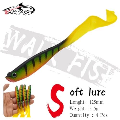 WALK FISH 4Pcs 125MM 5.5G Soft Lure Open Belly Hollow Long Tails Artificial Bait 3D Eyes Wobbler Fishing Lure Jig Fishing Tackle