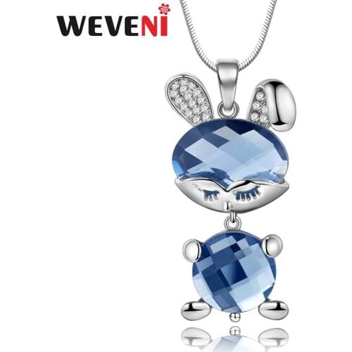 WEVENI Alloy Opal Sleeping Rabbit Necklace Crystal Rhinestone Pendant Chain Choker Animal Novelty Jewelry For Women Girls Teens