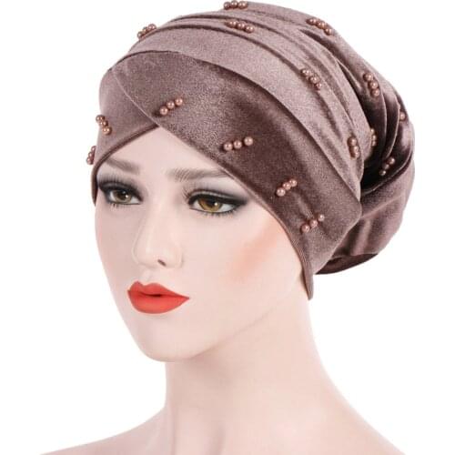 Winter Velvet Hat Women Turban Female Beading Cancer Chemo Beanie India Hat Muslim Hats Lady Tail Cap European Rasta Hats