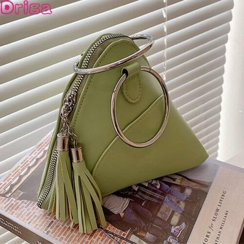 Driga Women Handbags Metal Ring Portable Female Bags 2021 New Casual Tassel Triangle Rice Dumpling Bag Solid Color Pu Mini Bags