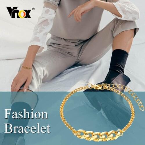 Vnox Chic Cuban Chain Bracelets for Women,Minimalist Rope Paperclip Curb Herringbone Link Bracelet,Holiday Boho Layered Bracelet