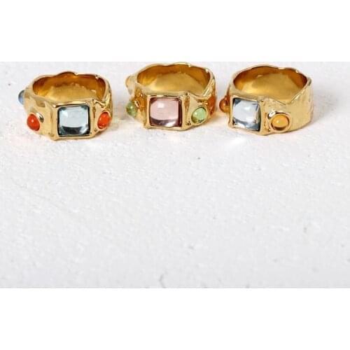 Square ring European and American Gem small square ring female hip hop indifference index finger ring square gem ring