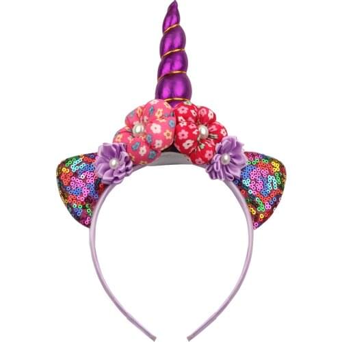 1 PC Glitter Sequins Reversible Cat Ear Hairbands Flower Hairbows Decorations New Christmas Party Gift Children Hair Accessories
