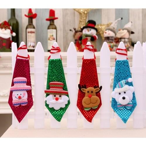 1pcs Christmas Tie Sequins Santa Claus Snowman Reindeer Bear For Xmas Decoration Kid Toy Ornaments navidad Christmas Decoration