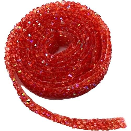 1Yard/Roll 1.5Cm Red AB Hot Fix Rhinestone Tape Resin Sewing Trim Crystal Ribbon DIY Bag Hat Clothing