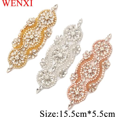 WENXI 10PCS Bridal Sash Rhinestone Appliques Accessory Crystal Rhinestone Patches For Bridal Wedding Dresses Gowns Belts WX842