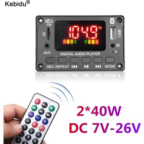 2*40W Amplifier MP3 Decoder Board 7V-26V Bluetooth 5.0 Car MP3 Player USB Recording Module FM AUX Radio For Speaker Hands-free