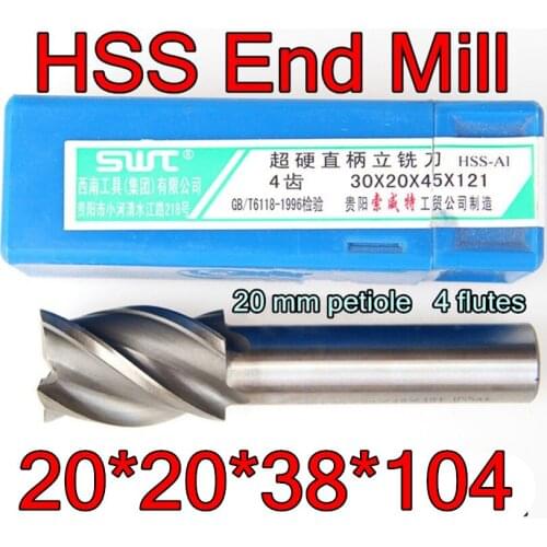 20*20*38*104mm 2pcs/set 20mm petiole 4flutes HSS AL End Mill Machining steel Free shipping