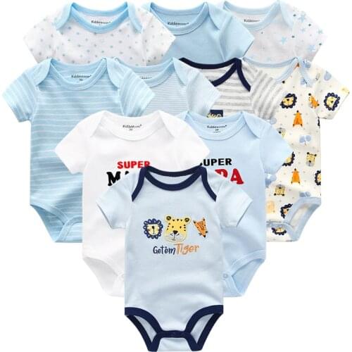 2021 Unisex 10PCS Solid Newborn Baby Girl Clothes Cotton Short Sleeve Jumpsuit Cartoon Baby Boy Clothes Print Ropa Bebe