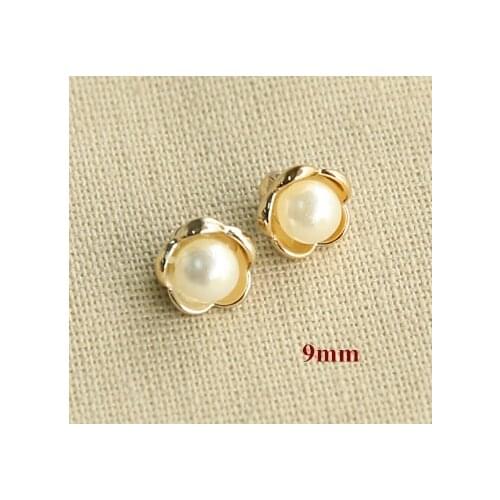 30pcs/lot Size:9mm Exquisite pearl buttons,flower shape shank button,gold color button(ss-711)