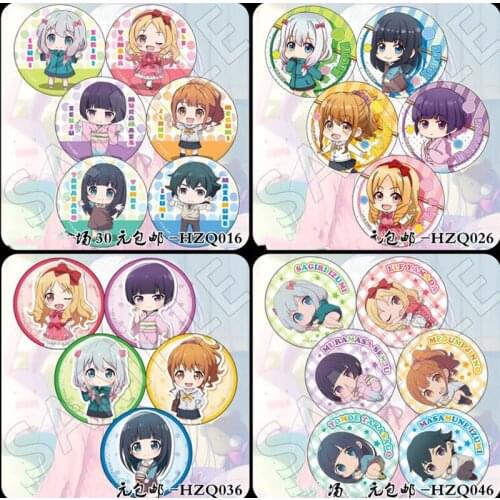 6pcs/set 58MM Eromanga Sensei Masamune Yamada Elf Izumi Sagiri Jinno Megumi Izumi Sagiri Badge Brooch Backpack Pins Icons