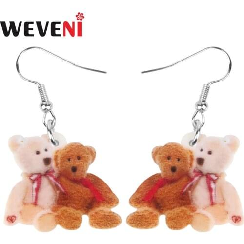 WEVENI Acrylic Double Doll Bear Toy Earrings Long Cute Animal Dangl Drop Jewelry For Women Girls Kid Funny Gift Accessories