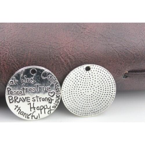 Antique Silver Plated Kind Peace Free Happy Thankful Pendants For Jewelry Making DIY Handmade Craft 50 Pcs/lot 25mm ZA1379