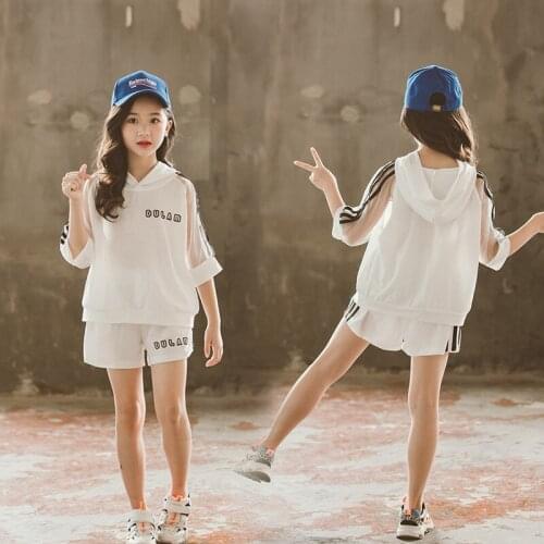 Free shipping! Girls' net red suit summer short sleeve girls summer clothes two piece suit with foreign style and leisure