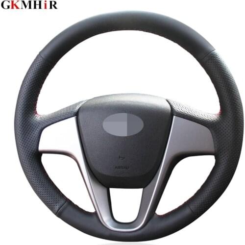 DIY Black Artificial Leather Car Steering Wheel Cover for Hyundai Solaris (RU) 2010-2016 Verna 2010-2016 i20 2009-2015 Accent