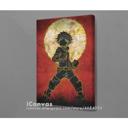 Deku Bnha Retro design manga Poster Framed Wooden Canvas Wall Art Decoration Prints for Living Room Home Frame Decor Painting