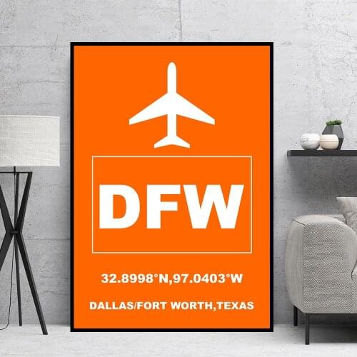 DFW Dallas Fort Worth International Airport Aviation Poster Art Poster Art Print Wall Canvas Painting Wall Art for Living Room