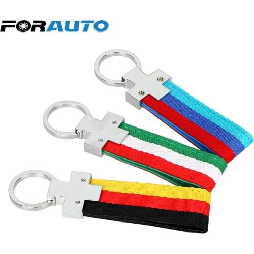 FORAUTO Italy Germany Flag Keychain Metal and Cloth Outdoor Sport Styling Car Key Ring Gift For Friend Universal Keyring
