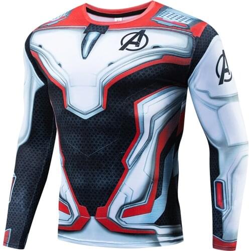 3D printed T-shirt compression tights mens fitness running shirt breathable long-sleeved sports gym cycling clothing