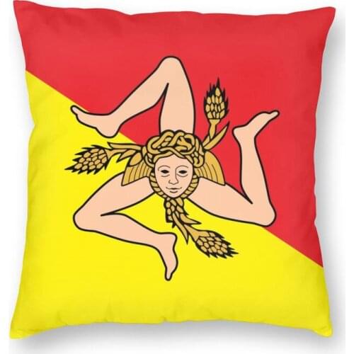 Italian Island Sicily Flag Square Pillow Case Decoration Sicilian Bandiera Cushion Cover Throw Pillow Double-sided Printing
