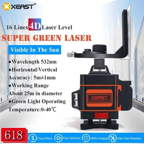 XEAST 4D 16 lines laser level 360 Vertical And Horizontal Self-leveling Cross Line Green Beam