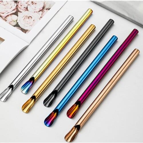 1PC Stainless Steel Drinking Straw Spoon Durability Stirring Straws Health Gourd DIY Reusable Tea Tools Washable Bar Accessories