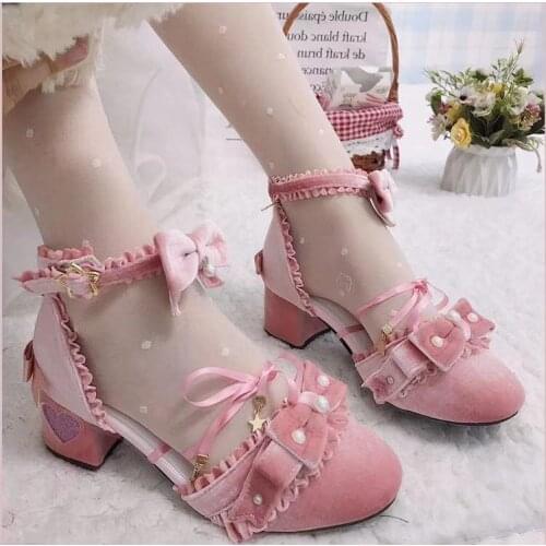 Sweet Girls Female Kawaii Tea Party Japanese Cute Anime Lolita Shoes Women Harujuku Jk Uniform Shoes Feminine Chunky Heel 5cm