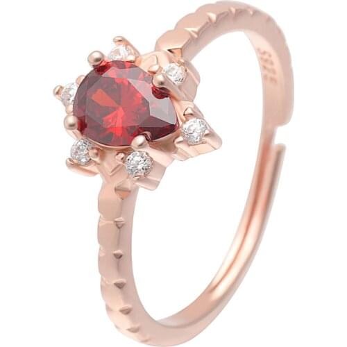 Ufooro Fashion Rose Gold Ring Jewelry Water Drop Red Zircon ring For women Elegant wedding Engagement Charm Jewelry DropShipping