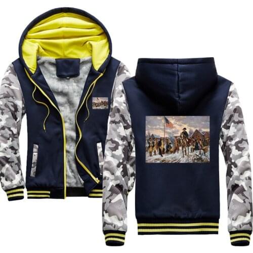 Washington At Valley Forge Men Winter Fleece Hoodies Sweatshirt Coats Casual Mens Military Jacket Clothes Thick Warm Hoodie